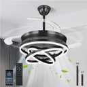 Retractable Ceiling Fans with Lights, 42" Fandelier Ceiling Fan with Light and Remote, Reversible, 3 CCT, Dimmable, Modern Chandelier Ceiling Fan for Bedroom, Living Room, Dining Room (Black)