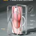 Miracase Glass Series for iPhone 15 Case [Compatible with MagSafe] Full-Body Magnetic Case with Built-in 9H Tempered Glass Anti-Fingerprint Screen Protector + Camera Lens Protector, Clear