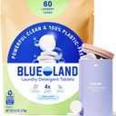 BLUELAND Laundry Detergent Tablets, Starter Set, 60 Count with Tin, Plastic-Free Eco-Friendly Pods, Sheets, Liquid Alternative - Fragrance Free and Clear, Natural, Gentle