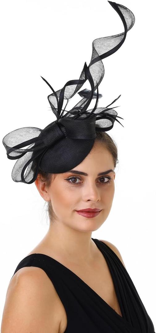 Haojing Feather Fascinator Hat for Women Vintage Bridal Headpiece Wedding Derby Hat