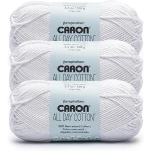 Caron All Day Cotton - 3 Pack of 173 Yards/3.52 oz White Shirt 100% Mercerized Cotton Yarn