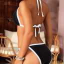 Tempt Me Women Plus Size Triangle Bikini Sets String Two Piece Halter Swimsuits with Tie Side Bottom (Black, L)