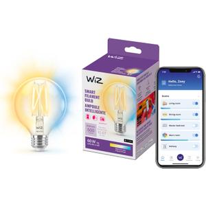 WiZ Connected 60W G25 Tunable White Filament Smart Light Bulbs - E26 LED Bulb - Control with Voice or App + Activate with Motion - Matter Compatible - 1 Pack