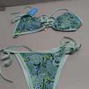 Tainehs Women's Sexy Halter Bikini Set Triangle Top String Swimwear Two Piece Swimsuits Cheeky Bathing Suit (Teal Print, Small)