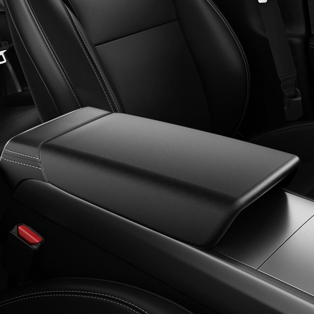 Center Console Armrest Cover Black Compatible with Tesla Model 3 Highland/Model Y Juniper,Scratch-Proof TPE, Snap-On Design, Waterproof & Easy-Clean, Exact Fit (Refresh Edition)