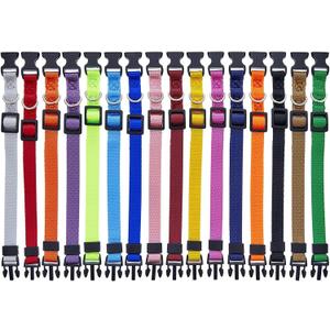 16 Pack Puppy Collars for Litter - Adjustable Breakaway Dog Snap ID Collars for Small Pets, Soft Nylon Whelping Collars, 16 Rainbow Colors (6.5-10in)
