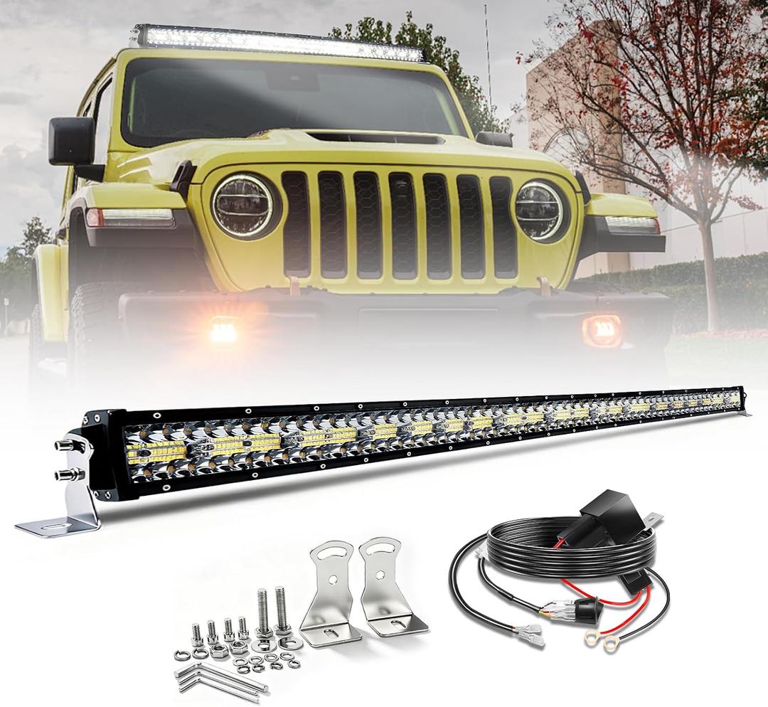50 Inch LED Light Bar Dual Color Amber/White Strobe - Off Road Spot & Flood Combo Light Larwith Adjustable Mount - Waterproof for Trucks SUV 4x4 F150