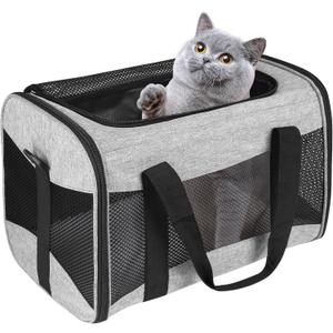Cat Carrying Case - Pet Carrier Airline Approved, Protable and Breathable Pet Travel Carrier Removable Fleece Pad, Collapsible Cat Carrier Dog Carrier for Medium Cats Small Cats Dogs (X-L Grey&Black)