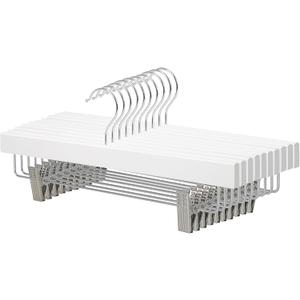 Amazon Basics Durable Wooden Pants and Skirt Hangers with Clips - White, 10-Pack