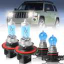 Fit For Jeep Patriot 2010 2011 2012 2013 2014 2015 2016 2017 High Performance Halogen Headlight Bulbs 9008/H13 High/Low Beam + 5202 Fog Light Car Replacement Bulb Combo, Plug and Play, 4 PCS