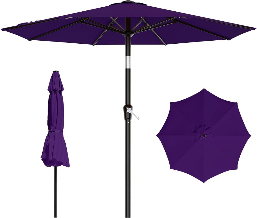 AreShark 9 FT Patio Umbrella for Outdoor, Outdoor Table Umbrella with Push Button Tilt and Crank, Outdoor Patio Umbrellas with 8 Sturdy Ribs for Market, Garden, Pool (Dark Purple)