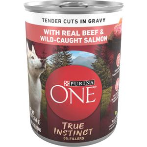 Purina ONE High Protein Wet Dog Food True Instinct Tender Cuts in Dog Food Gravy With Real Beef and Wild-Caught Salmon - (Pack of 12) 13 oz. Cans (EXP 07/31/28)