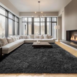 ONASAR Black 8x10 Area Rugs for Living Room, Large Fluffy Shag Bedroom Rug, Ultra Soft Thick Shaggy Floor Big Indoor Carpets for Kids Boys Girls Teen Nursery Dorm Modern Home Decor Aesthetic