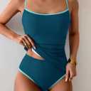 Eomenie Women's Tankini Swimsuits Two Piece Tummy Control Bathing Suit Color Block Slim Swimwear with High Waisted Bottom (Blue, S)