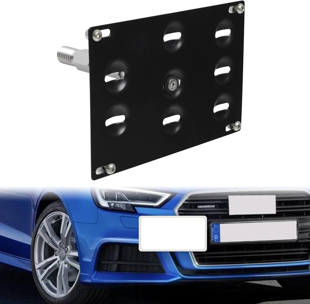 TA Track Front Bumper Tow Hook License Plate Holder Bracket Relocator Compatible For Audi A4 S4 RS4 A5 S5 RS5 Q5 A7 S7 RS7 TT TTS TTRS Gill Mount License Tag Frame Increase Air Intake