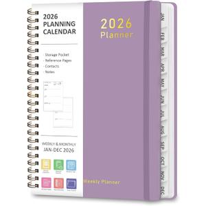 5 x 2026 Planner, Weekly and Monthly Calendar Academic Planner, Jan 2026 - Dec 2026, Planning Agenda Book for Desk Accessories and School Supplies - A5 (6.3'' x 8.5'') (Purple)