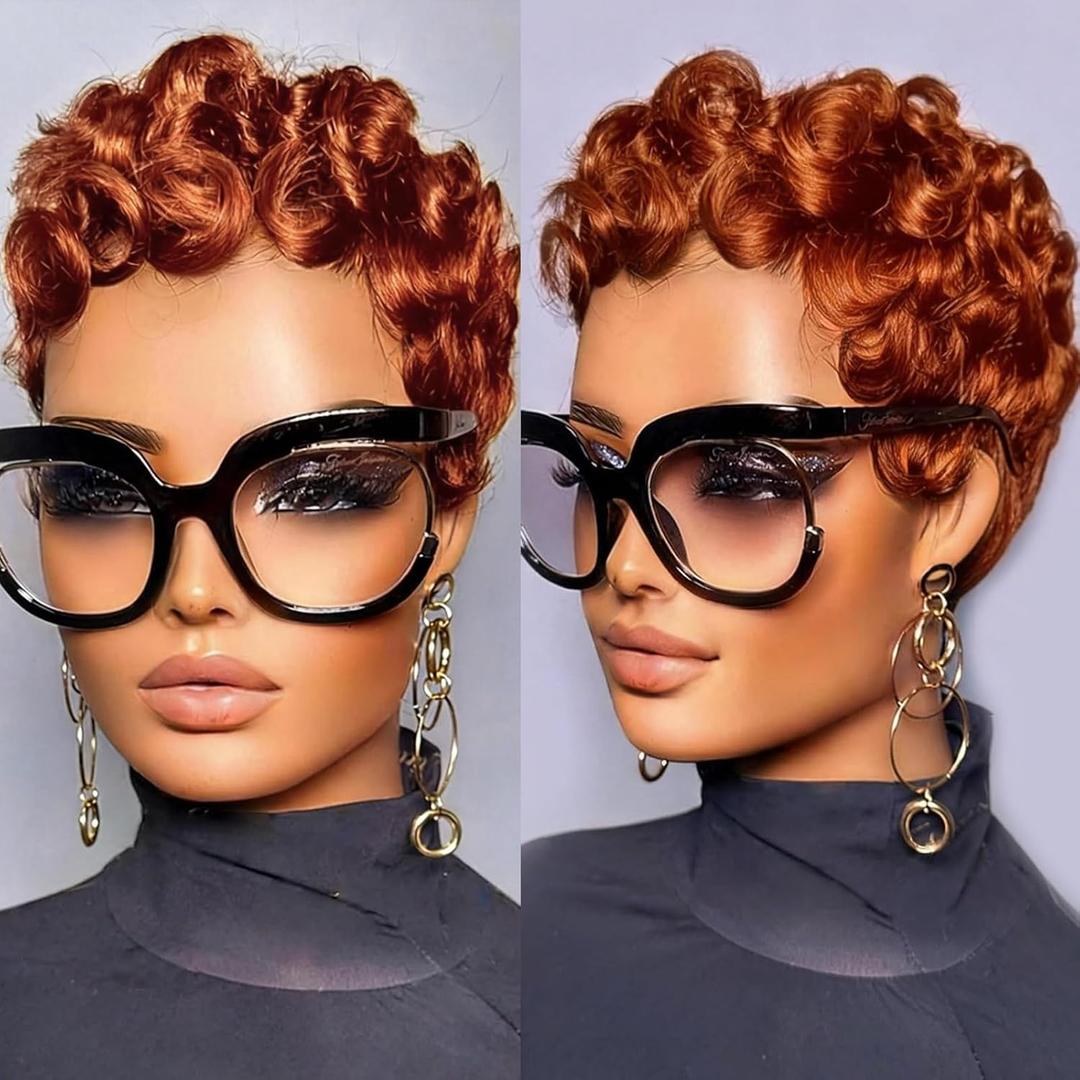 Pixie Cut Wig Human Hair for Black Women Short Pixie Cut Wigs Natural Looking 100% Real Human Hair Wigs Glueless Full Machine Made Wigs for Black Women (C-025#350)