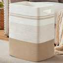 Laundry Basket, Large Woven Rope Tall Laundry Basket with Handles, Decorative Storage Basket for Clothes and Blankets in Living room, Bedroom (80L, Jute & White)