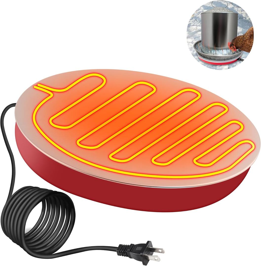 BBTO Chicken Water Heater, 110V 80Watts Heated Chicken Waterer Metal Base for Winter Deicer, Poultry Waterer Heater Base Fits Plastic/Metal Waterer, Pet Water Heater with 6 ft Cord for Poultry Founts