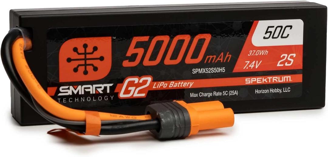 Spektrum 7.4V 5000mAh 2S 50C Smart LiPo G2 Hard Case: IC5, SPMX52S50H5