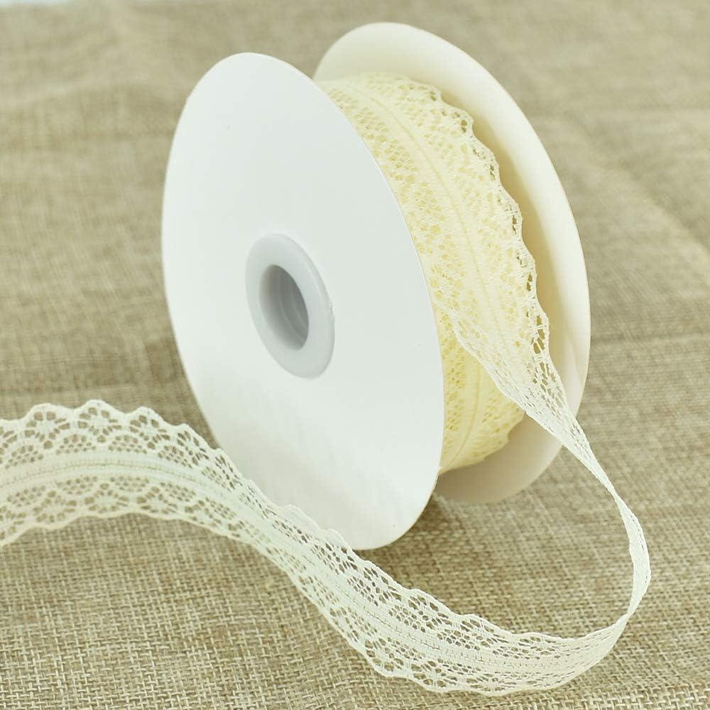 Lace Trim Ribbon Cream White 1.2 Inch Wide Vintage Pattern Roll Ribbons 25 Yards for Gift Wrapping Valentine's Day Floral DIY Bridal Wedding Birthday Party Decorations Halloween Christmas (beige)