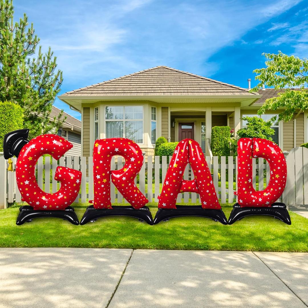 Graduation Party Decorations-Red Standing 'Grad' Foil Balloon Phrase - Graduation Party Supplies for Indoor/Outdoor Celebrations