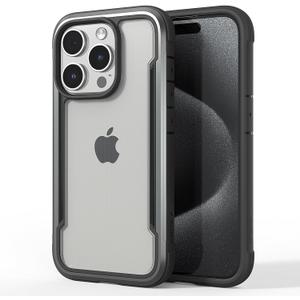 2 x RAPTIC Shield for iPhone 15 Pro, Shockproof Protective Clear Case, Military Grade 10ft Drop Tested, Durable Aluminum Frame, Anti-Yellowing Technology, 6.1 inch, Black