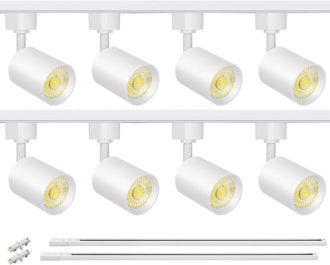 VANoopee 8-Light LED Track Lighting Kit with 6.6FT H Type Track Rails, Dimmable Track Light Heads Bright Ceiling Spotlight Fixture for Kitchen Accent Art, 3000K Warm White, No Flicker 10W 800lm White (8 Lights)