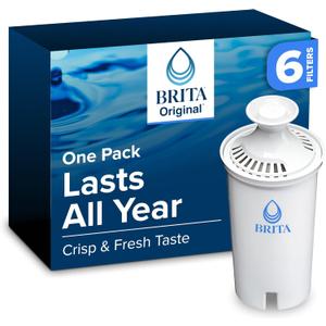 Brita Standard Water Filter for Pitchers and Dispensers, Reduces Copper, Cadmium and Mercury Impurities, Lasts Two Months or 40 Gallons, Includes 6 Filters for Pitchers