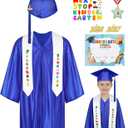AOTHSO 8Pcs Preschool Graduation Gown Cap Set DIY 2026 with Tassel Stole Certificate Medal Kindergarten Set for Toddler Kids, Blue XS