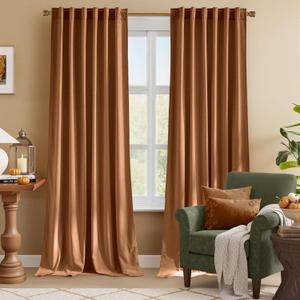 Nicetown Burnt Orange Blackout Velvet Curtains for Sliding Patio Door (2 Panels, 52" Wide x 96" Long), Privacy and Warm Thermal Insulated Noise Reducing Long Window Curtains for Large Door Windows