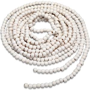WILLBOND 16 Feet Christmas Wood Bead Garland Wooden Bead Garland for Christmas Tree Holiday Decoration (Retro Snowy White)