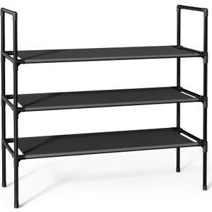 Shoe Rack with Non-Woven Fabric - 3-Tier Shoe Organizer for Closet, Garage, Corridor & Entryway, Sturdy and Stackable, X-Large, Black