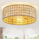 Rattan fandelier Ceiling Fans with Lights, Fandelier Chandelier Ceiling Fan and Remote,Boho,Flush Mount,Low Profile,for Bedroom,Living Room,(25.5 Inch,6 Speed (0263/Boho Ceiling Fans)