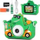 Dinosaur Kids Camera for Boys Girls, 1080P HD Dual Lens Toddler Camera with Protective Cover, 32G SD Card, Selfie Digital Video Camera, Christmas Birthday Children Gifts for 3-12 Years Old