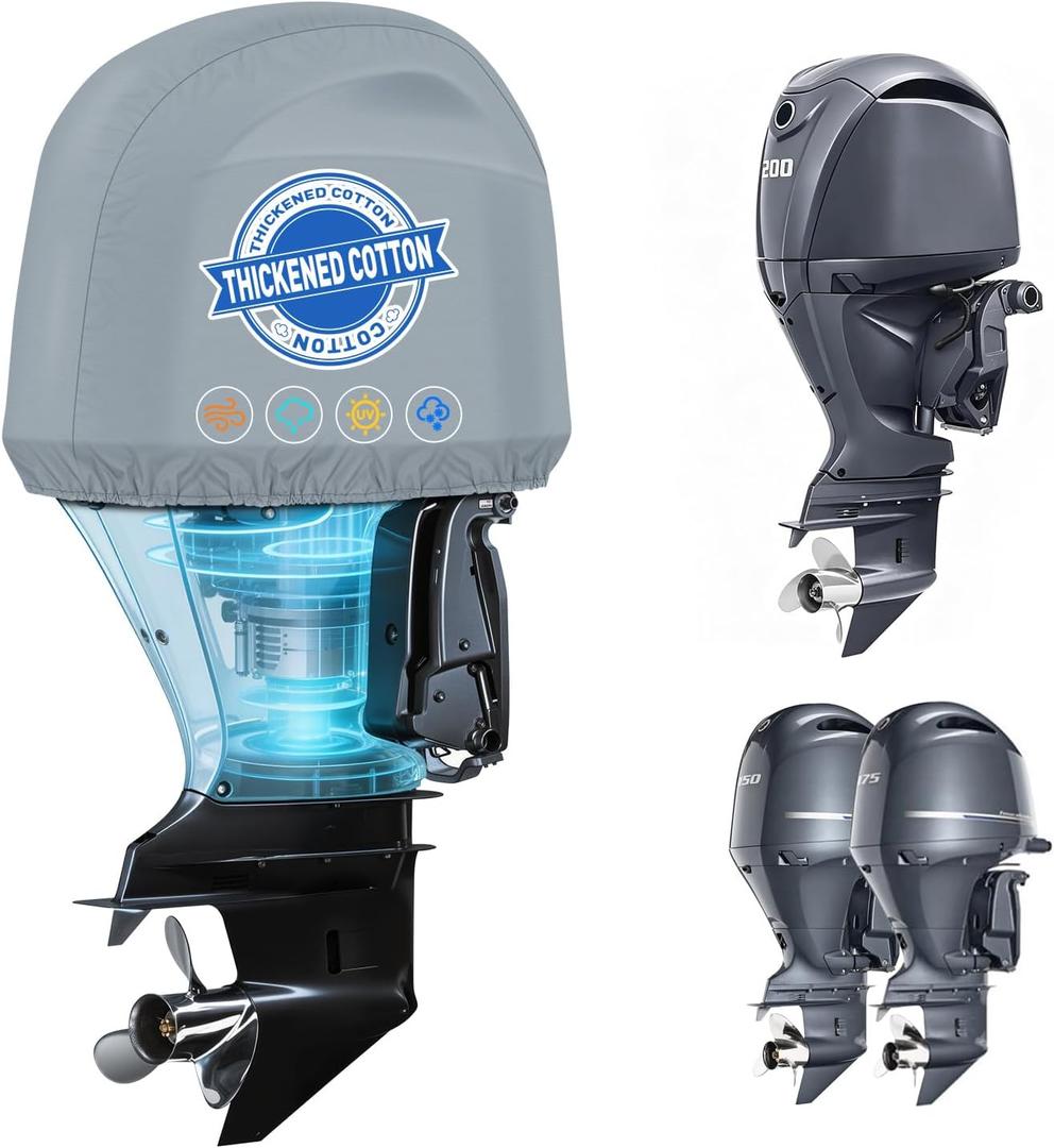 Outboard Motor Cover for Yamaha F150 F175 F200,utboard Motor Cover (B-Series) 2015-2022,600D Oxford with Cotton Lining Boat Motor Cover Waterproof & Heavy Duty, Fade-Resistant Boat Engine Cover