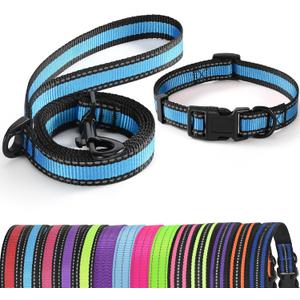 2 x Mile High Life | Reflective Small Medium Dog Collar Leash Set, Adjustable Collar Leash Set (Reflective Edge Blue, Medium (Pack of 2))