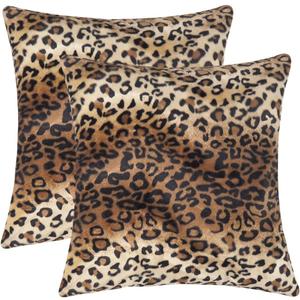 CARRIE HOME Soft Plush Leopard Print Faux Fur Decorative Throw Pillow Covers for Home Couch Sofa (Set of 2, 18x18 inch)