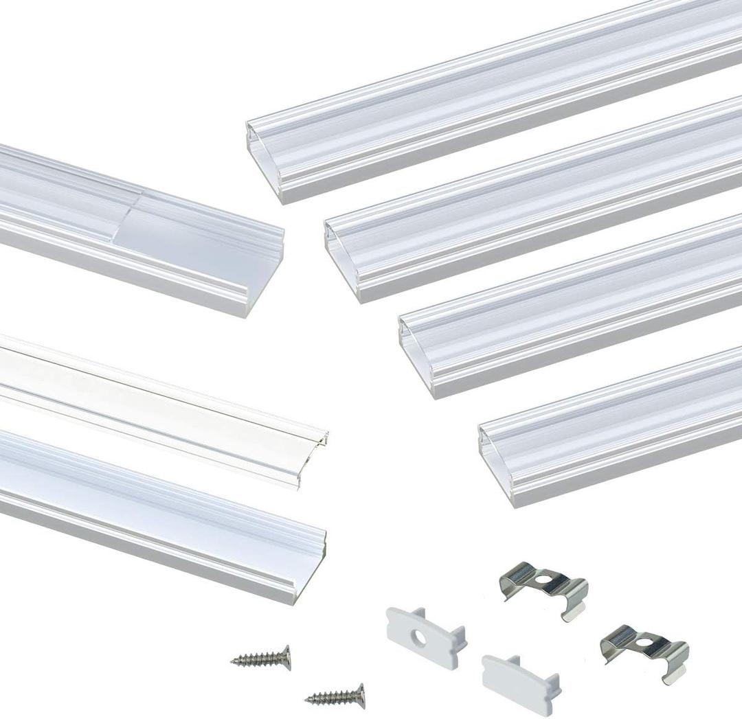 Muzata 6Pack 3.3FT/1M LED Channel Silver Aluminum U Shape LED Strip Channel with Transparent Clear Cover Easy Installation with Paper User Manual U1SW WT 1M (6*3.3ft)