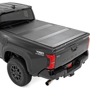 Rough Country Hard Tri-Fold Truck Bed Tonneau Cover for Toyota Tacoma (2024-2025) - Aluminum Flip-Up Folding Bed Cover, Fits 5' (60.3") Bed