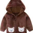 Toddler Winter Coat Fleece Zip up Hooded Bear Ears Warm Fuzzy Baby Kids Jacket Outerwear Sweater (Brown)