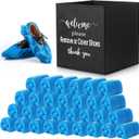 Unittype 300 Pcs Blue Disposable Waterproof Shoe Covers with 1 Pcs Indoor Foldable Storage Box Welcome Please Remove or Cover Shoes Sign for House, Fits up to Size 11 Us Men and 13 Us Women