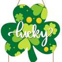 St.PatrickS Day Decorations Indoor Outdoor,Wooden Hanging Wall Welcome Sign,Party Favors Housewarming Gift For Irish Holiday(Shamrock with Coin) (Green)