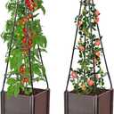 Raised Garden Bed Planter Boxes with Trellis 2 Pack, 47" Self-Watering Tomato Planters for Climbing Plants, Outdoor Patio, Tomatoes Cage with Wheels for Vegetable Vine Indoor Flower Pot
