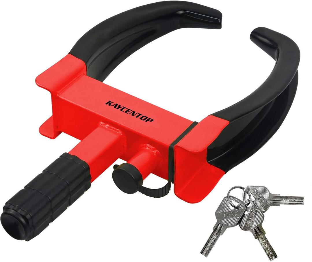 KAYCENTOP Wheel Clamp Lock Tire Lock Anti Theft Lock Fit Most Vehicles Max 11" Tire Width and 7" Reach for Trailers SUV Boats ATVs Motorcycles Golf Cart Great Deterrent Bright Red/Black, 3 Keys