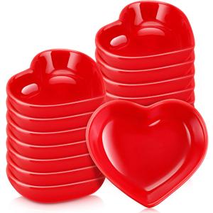 Zopeal 16 Pcs Valentine's Day Heart Shaped Candy Dishes Ceramic Bowls Red Love Sauce Side Plate Dish Multipurpose Serving Heart Shaped Plates Candy Sushi Dipping Seasoning Bowl for Birthday Party