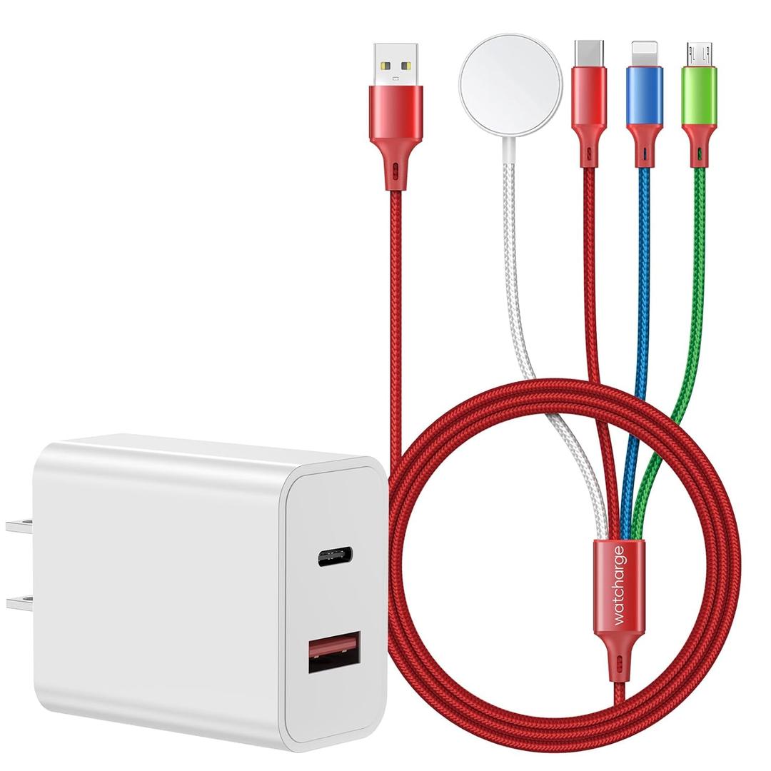 4 in 1 Upgraded for Watch Charger with USB C/A PD20W Charger Block Fast Watch Charging Compatible with Ultra/Series 10/9/8/7/6/SE2/5/4/3/2 & Galaxy S23-4FT