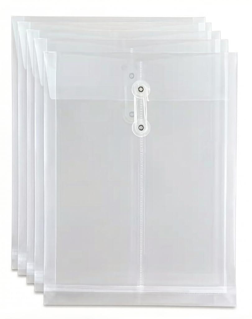 10 Pack Clear Plastic Envelopes, Reusable & Waterproof File Folders with String and Snap Button, Expansion File, for Documents School Home Work Office, Letter Size