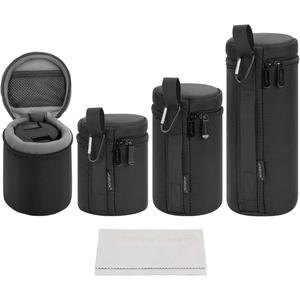ARVOK Camera Lens Case, Water Resistant Protective Pouch for DSLR Camera, 4 Size Thick Bag for Nikon, Tamron, Sigma, Pentax, Sony, Fuji, Panasonic (4 Pack) (Black)