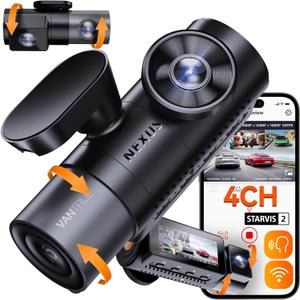 Vantrue N5 4 Channel WiFi 360 All Sides Dash Cam, STARVIS 2, IR Night Vision, 2.7K+1080P*3 Front Rear Inside Dashcam, Voice Control, GPS, 24 Hours Buffered Parking Mode Dash Camera